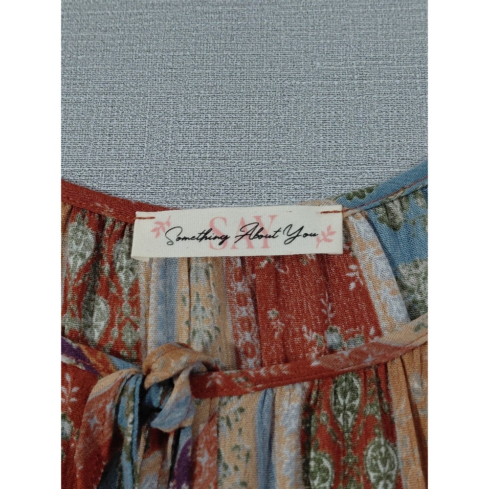 Something About You Peasant Top LG Floral Multicolor Bubble Sleeves - Picture 3 of 10
